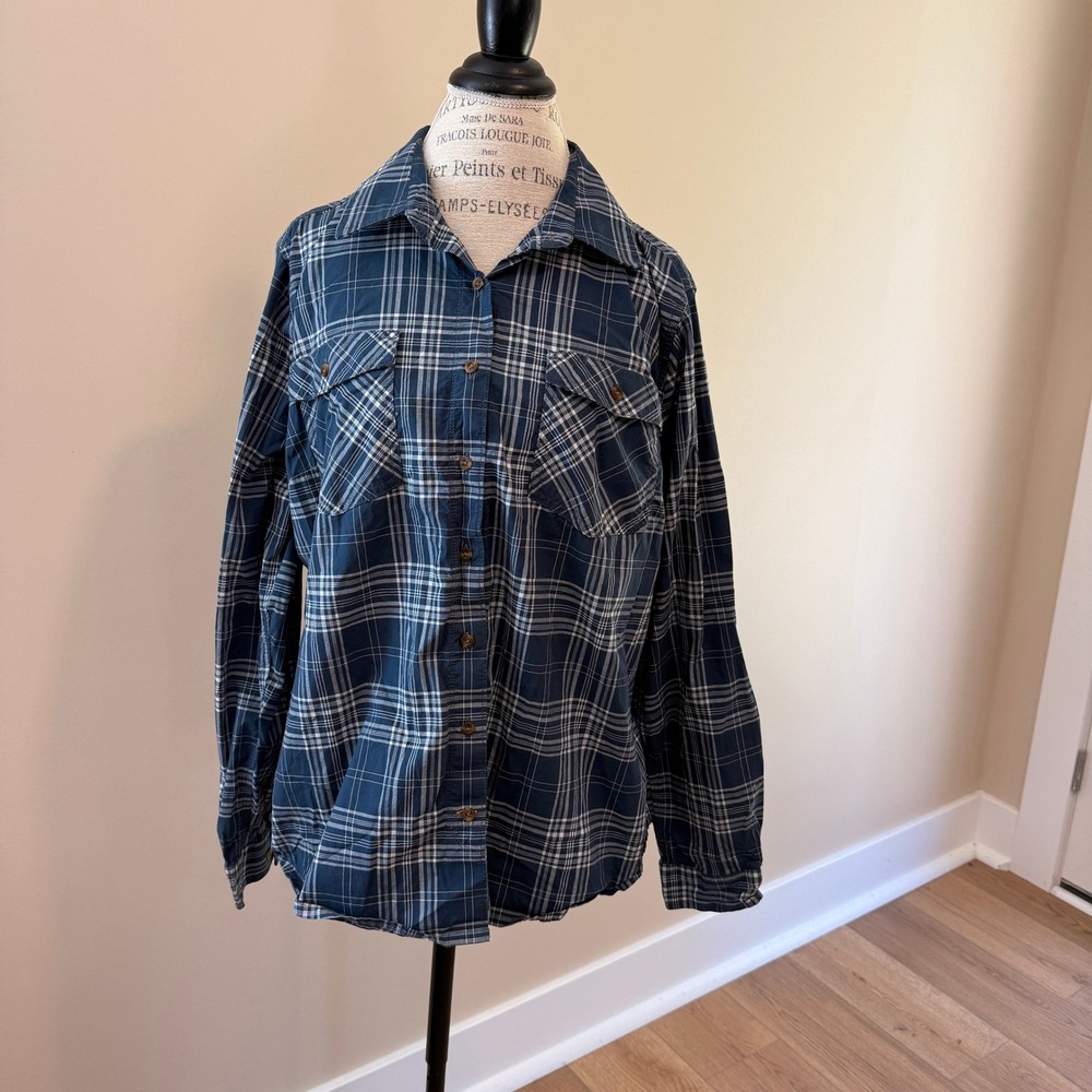Carhartt Women's Blue/White Plaid Long Sleeve‎ Button Up Shirt Size 1X